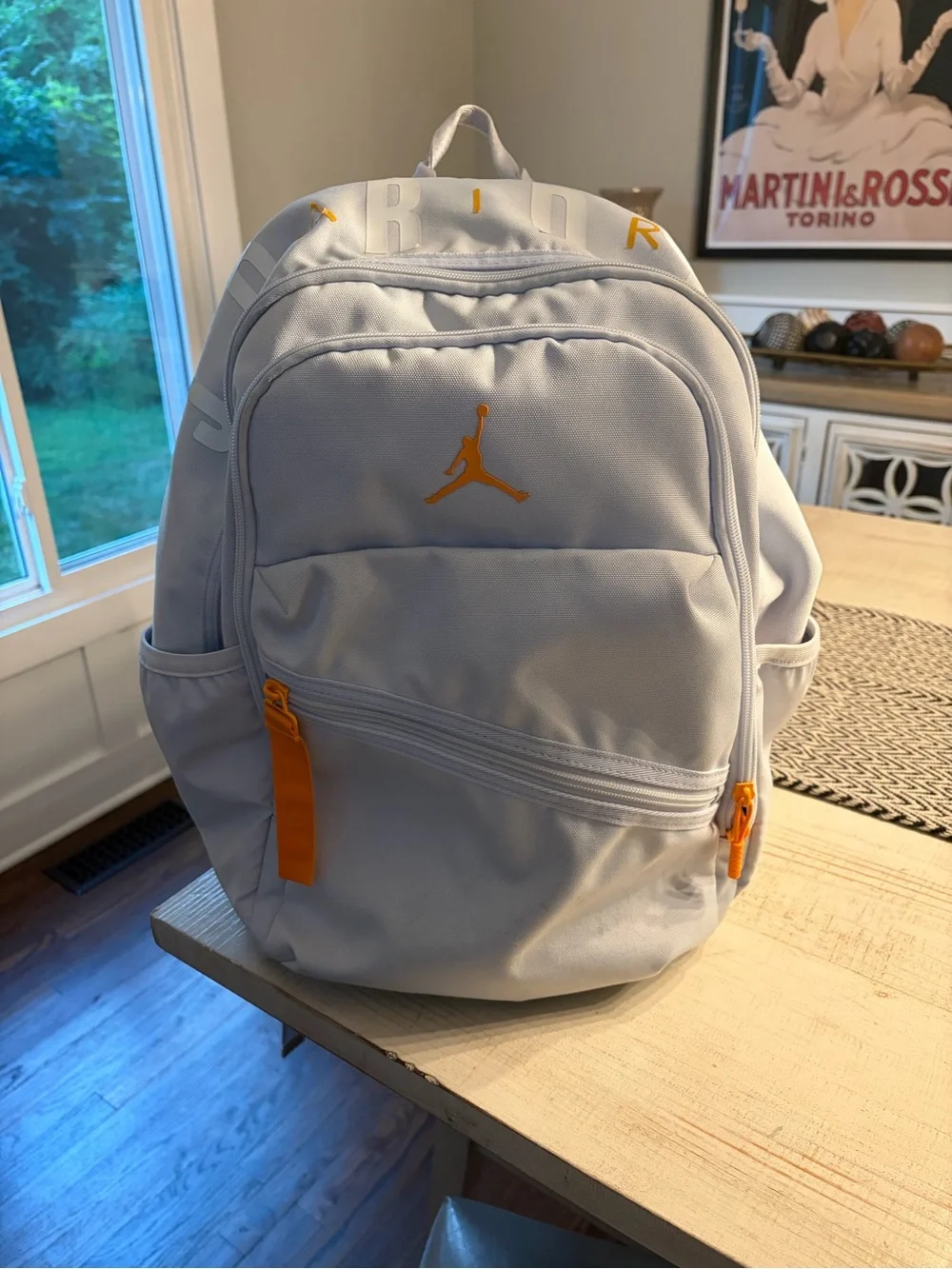 Jordan Light Gray Backpack with Orange Accents